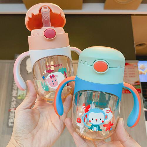 婴幼儿品吸管杯眯眯熊PPSU学饮杯倒置不漏水学饮水杯300ml