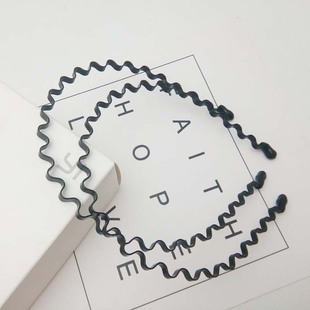 时尚 5mm组合黑色带皮套波浪铁发箍套装 男女背头运动头箍 12个装