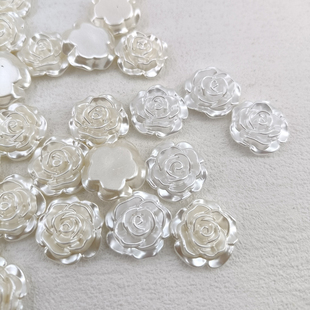 20mm半面ABS珍珠白色玫瑰山茶花装饰品配件DIY手工材料手机壳包包
