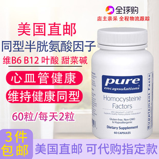 甜菜碱60粒Homocysteine 叶酸 同型半胱氨酸美国Pure维生素B6 B12