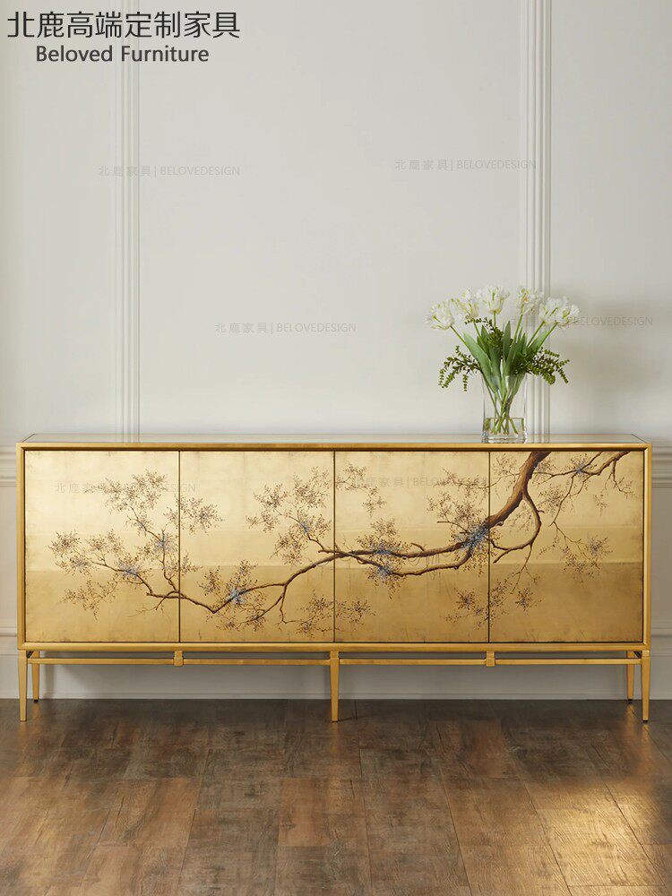 高端定制美式轻奢复古手绘饰面实木电视柜客厅榉木收纳储物柜