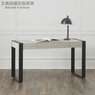 轻奢实木书桌 美式简约现代金属支架书房桌子电脑桌写字台