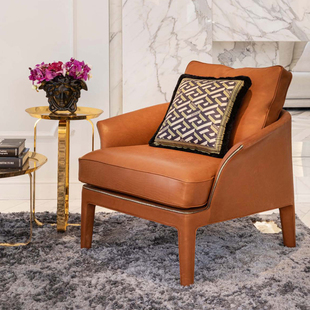 范思哲简约现代设计师真皮休闲单椅 北鹿轻奢单人沙发客厅卧室意式