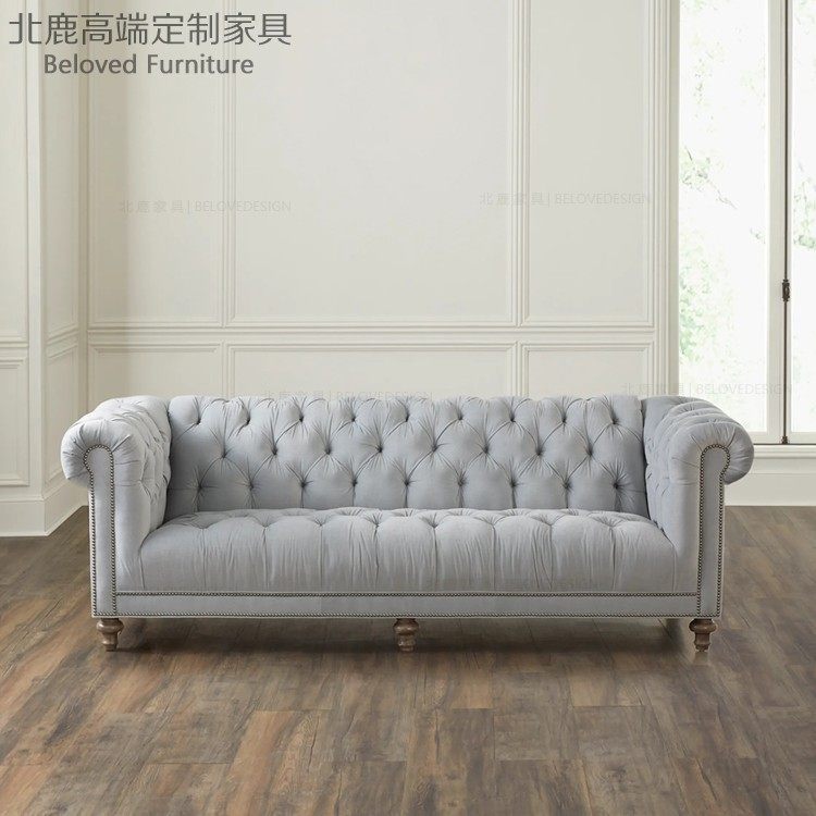 美式乡村实木沙发 客厅小户型轻奢简约欧式布艺整装三人沙发组合