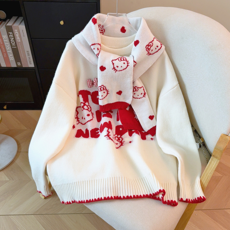 软糯毛衣女冬2025内搭外穿慵懒风针织上衣配围巾，女装针织衫/毛衣，衣嘉衣服饰