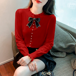 蝴蝶结钉珠毛衣女秋冬新款洋气时尚长袖内搭甜美上衣打底衫，女装针织衫/毛衣，衣嘉衣服饰