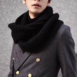 欧美大牌男士加厚保暖围脖女黑色韩版新款围巾潮套头腈纶脖套披肩