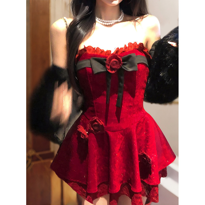 名伶千金 高级感圣诞战袍法式蕾丝连衣裙秋冬一字肩短裙外套套装,女装/女士精品,时尚套装,淘宝优惠券,粉丝福利购,淘宝优惠卷