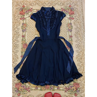 古着vintage高级感系带显瘦连衣裙女夏新款花边拼接收腰绝美长裙