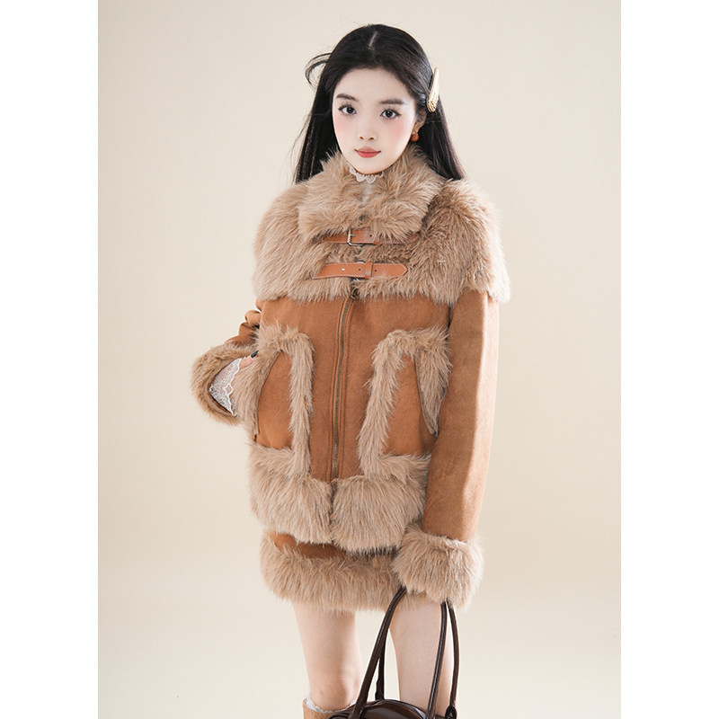 美拉德穿搭皮毛一体外套毛毛拼接短裙两件套女冬季新款高级套装,女装/女士精品,时尚套装,淘宝优惠券,粉丝福利购,淘宝优惠卷