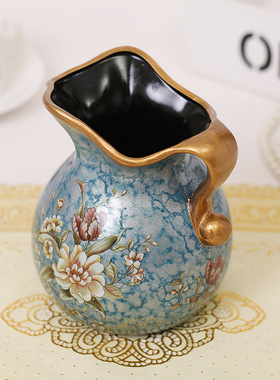 欧式轻奢创意工艺陶瓷彩绘小花瓶插花小奶壶家居客厅角几装饰摆件