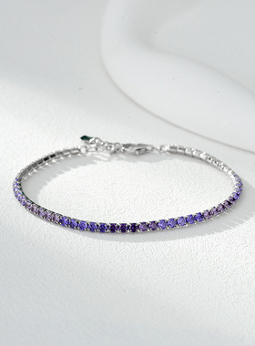 跨境欧美风嘻哈彩锆手链S925纯银镶嵌彩色锆石网球链轻奢潮流手饰