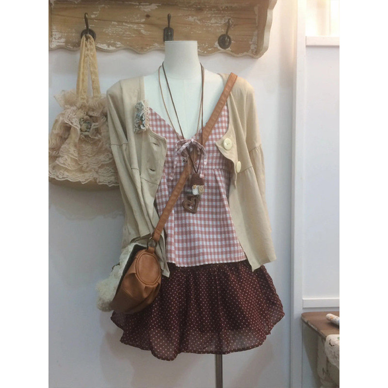 【蔓越莓莓】vintage甜美套装简约外套格纹吊带+波点半身裙三件套,女装/女士精品,时尚套装,淘宝优惠券,粉丝福利购,淘宝优惠卷