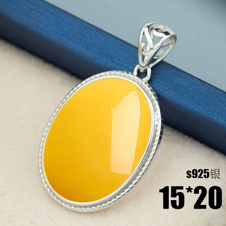s925纯银花边吊坠空托DIY镶嵌琥珀蜜蜡银托银饰包邮白银优质15*20