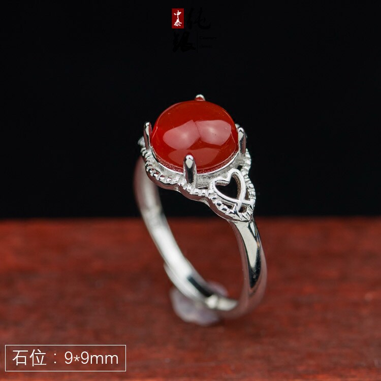 纯银镶嵌琥珀活口复古戒指托