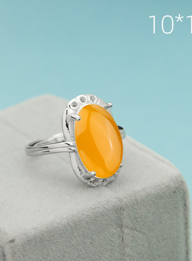 蛋形纯银蜜蜡琥珀镶嵌四爪戒指托