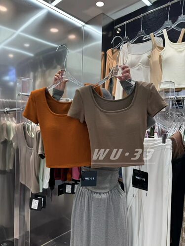 短袖韩版T恤带胸垫棉女