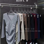 WU33秋冬新款 包臀裙女褶皱收腰辣妹连衣裙潮 显瘦V领长袖 韩版 修身