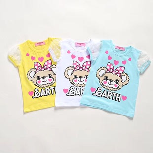 现货 EarthMagic EM同款熊头 女童蝴蝶结小熊爱心三色短袖T恤童装