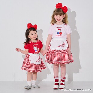 日系卡通hello kitty可爱格子蝴蝶结女童装短袖T恤半身裙短裙限定