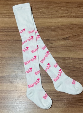 现货 earthmagic em 白色粉字母儿童女童打底裤春秋针织棉连裤袜