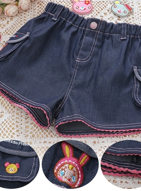 mp钢琴家童装日系卡通可爱甜美小兔刺绣花边牛仔短裤女儿服热裤子