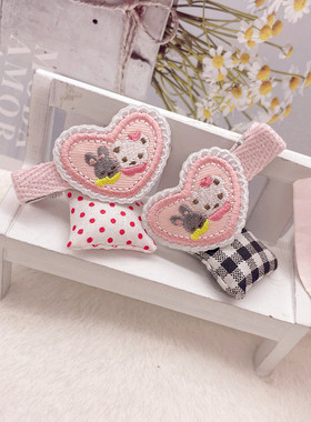 日本familiar风格可爱卡通刺绣儿童爱心小熊小兔发夹边夹发饰发卡
