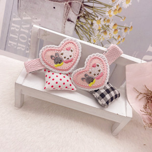 日本familiar风格可爱卡通刺绣儿童爱心小熊小兔发夹边夹发饰发卡