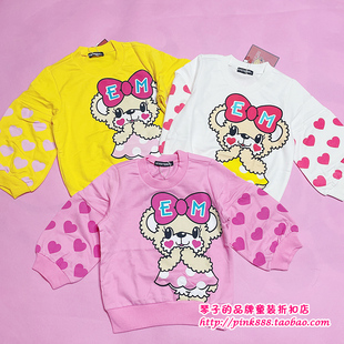 现货 earthmagic em 女童春秋卡通小熊粉色纯棉长袖休闲套头卫衣
