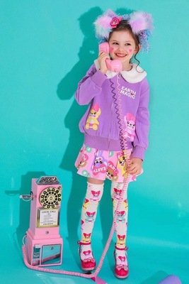 em同款女童春秋紫色小熊外套开衫