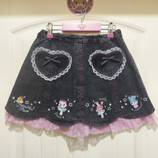 mezzopiano钢琴家mp可爱女童装女儿服牛仔花边蕾丝刺绣牛仔裙短裙