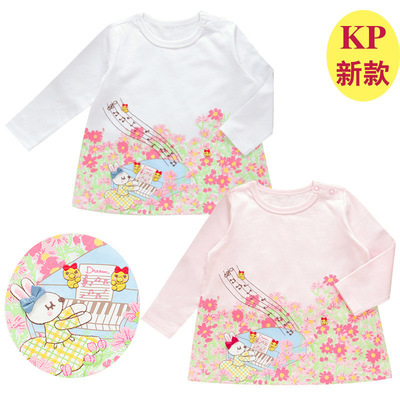 KP女童上衣日系卡通可爱小兔钢琴花朵印花刺绣长袖T恤打底衫春秋