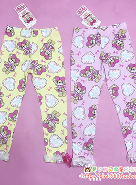 现货 earthmagic em 同款 儿童女童满印蝴蝶结小熊纯棉长裤打底裤