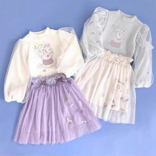 春秋女童独角兽刺绣网纱半身裙短裙 钢琴家日系童装 mezzopiano