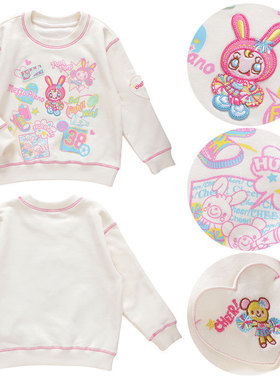 现货mp卡通小兔可爱女儿服钢琴家甜心软妹刺绣印花长袖卫衣打底衫