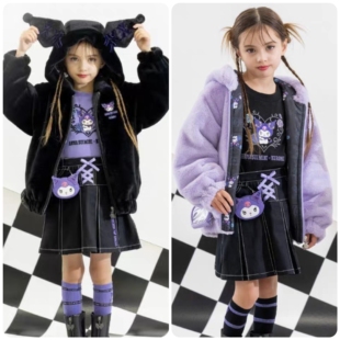 日系anna安娜S冬季加厚毛绒女童装卡通连帽库洛米外套保暖棉大衣