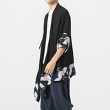 夏风中长款棉麻风衣汉服道袍仙鹤日系大码披风防晒服F10/P65，男装风衣，钱塘713