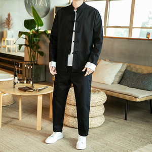 风秋装复古盘扣休闲居士服唐装夹克裤子套装男情侣 TZ06/P145图片