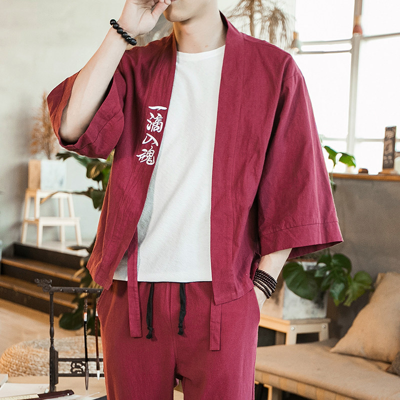 夏装 大码风刺绣汉服套装棉麻唐装道袍披风九分裤 TZ01/P105图片