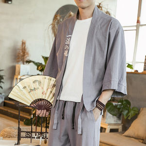 20夏季大码风刺绣汉服套装棉麻唐装道袍披风九分裤 TZ01/P105图片
