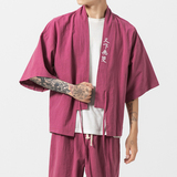 大码道袍风衣男女情侣风棉麻休闲日系披风t恤套装TZ05/P100，男装休闲套装，钱塘713