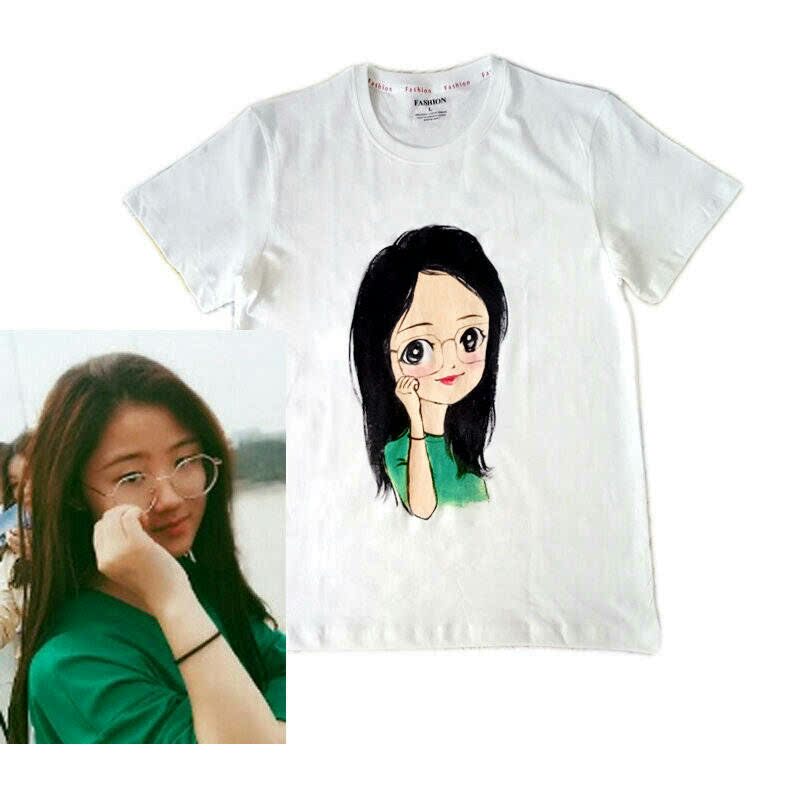 定制纯手绘衣服画卡通头像t恤情侣装亲子q版真人照片个性创意涂u.