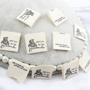 商标 DIY棉带领标印标童装 handmade小熊布标纯棉领标商标服装 辅料