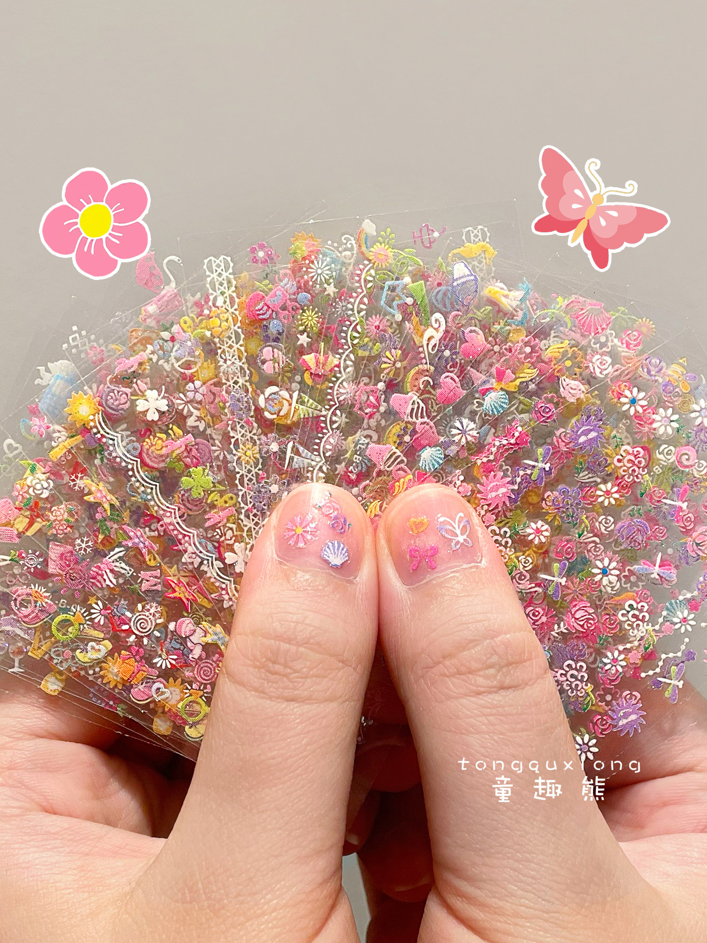 儿童春天指甲贴宝宝花朵防水美甲背胶贴画女孩新款公主美甲贴纸