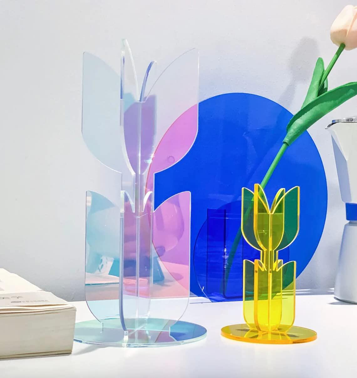 亚克力彩虹郁金香桌面装饰品郁金香形状荧光雕塑家居装饰道具礼品