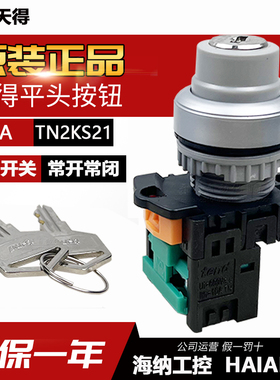 TN2KS21-1A原装正品台湾天得tend平头按钮22mm电源锁定带钥匙开关