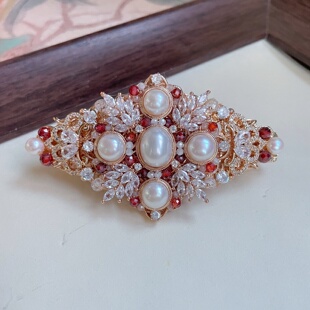 moonhee手作复古淡水珍珠发饰巴洛克宫廷风轻奢锆石高级感发夹
