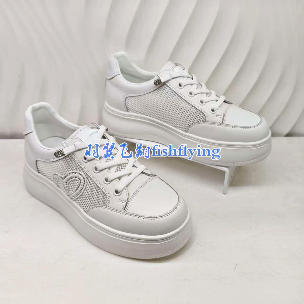 KCM263301卡迪娜专柜正品26春夏系带透气网超轻厚底增高小白女鞋