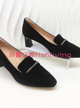 HL257909哈森专柜正品2025春秋季新中口粗中跟尖头钻羊翻皮女单鞋