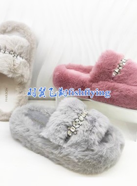 HM253502harson哈森专柜正品2025夏秋新款厚底穆勒粉灰色毛拖女鞋